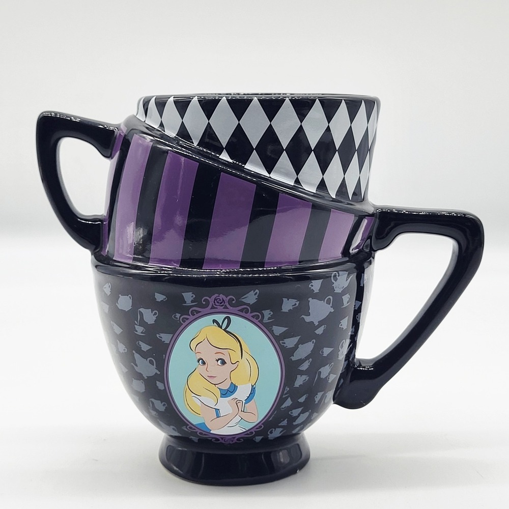 Disney Alice in Wonderland Stacked Teacups Topsy Turvy Mug Silver Buffalo 20 Oz